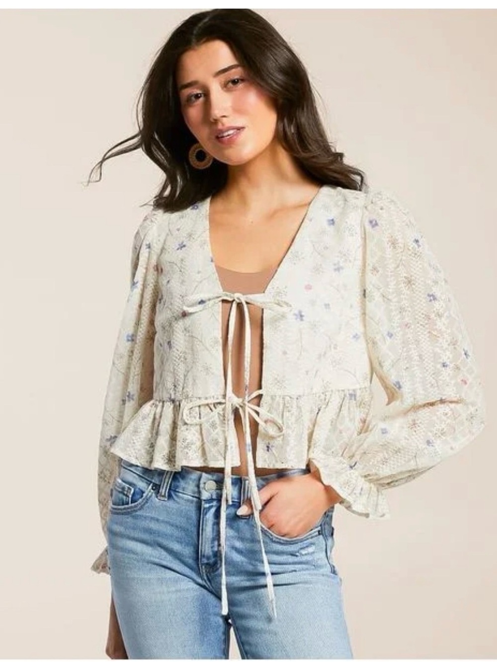 Willow & Root
Women's Natural Embroidered Floral Top Size XL